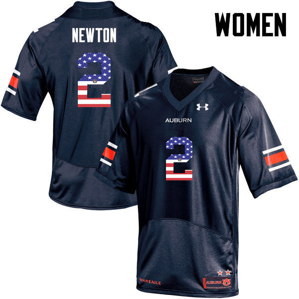Women #2 Cam Newton Auburn Tigers USA Flag Fashion College Football Jerseys-Navy